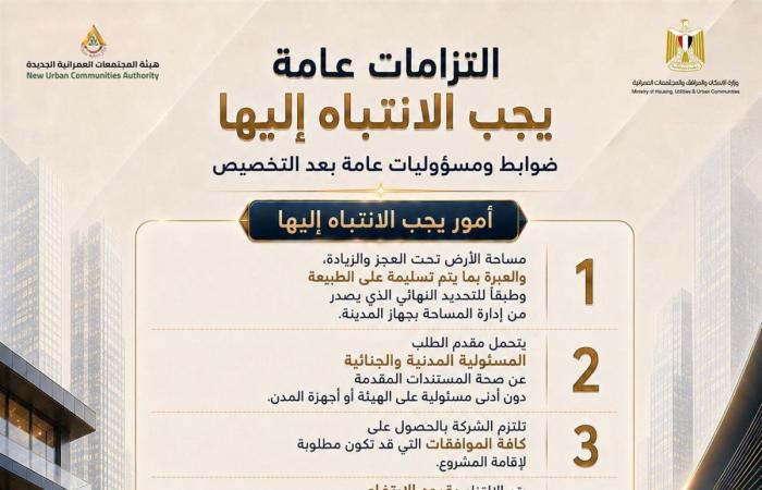 دليل المنظومة الجديدة لتخصيص الأراضي الاستثمارية بالمدن الجديدة (إنفوجراف)