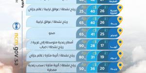 حالة الطقس: رياح مثيرة للأتربة وأمطار رعدية على عدة مناطق