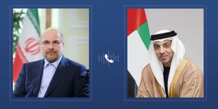 منصور بن زايد و رئيس مجلس الشورى الإيراني يبحثان هاتفيًا تطورات المنطقة