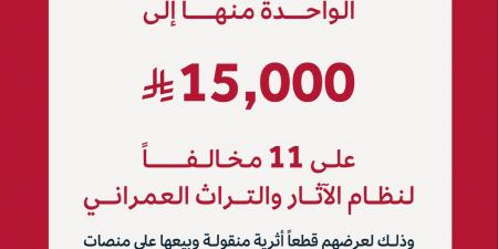 هيئة التراث تفرض غرامات على مخالفين لبيع قطع أثرية دون ترخيص تصل إلى 15 ألف ريال