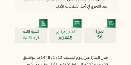 فتح باب القبول للالتحاق بدورة تأهيل الضباط الجامعيين الـ (56) بكلية الملك فهد الأمنية