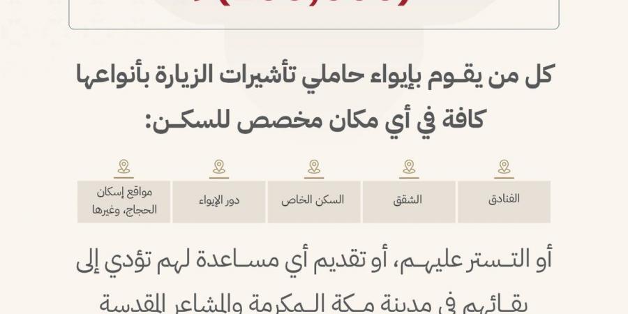 الداخلية: غرامة تصل إلى 100 ألف ريال لإيواء حاملي تأشيرات الزيارة في مكة والمشاعر خلال الحج