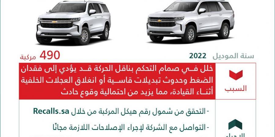 وزارة التجارة تعلن استدعاء 490 مركبة من جنرال موتورز في المملكة لخلل فني محتمل