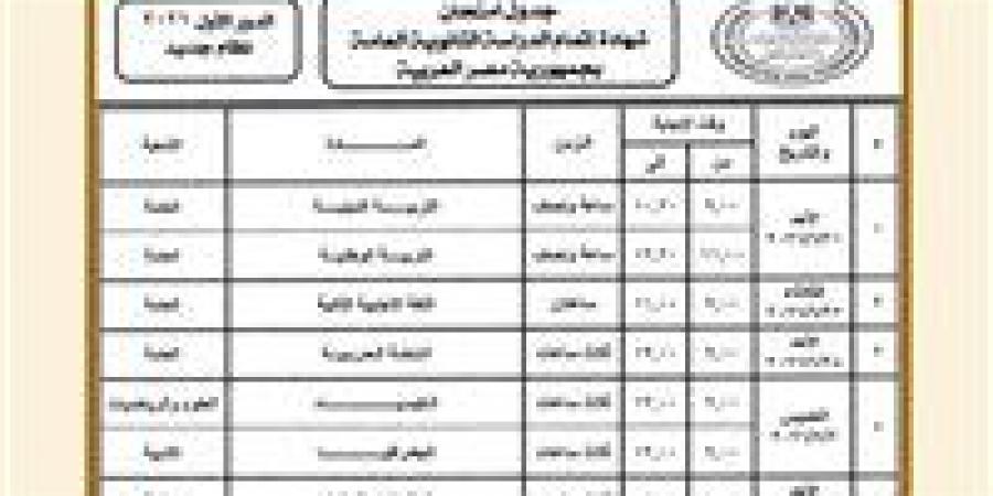 جدول امتحانات الثانوية العامة 2026.. المواعيد الرسمية لجميع المواد لطلاب الصف الثالث الثانوي