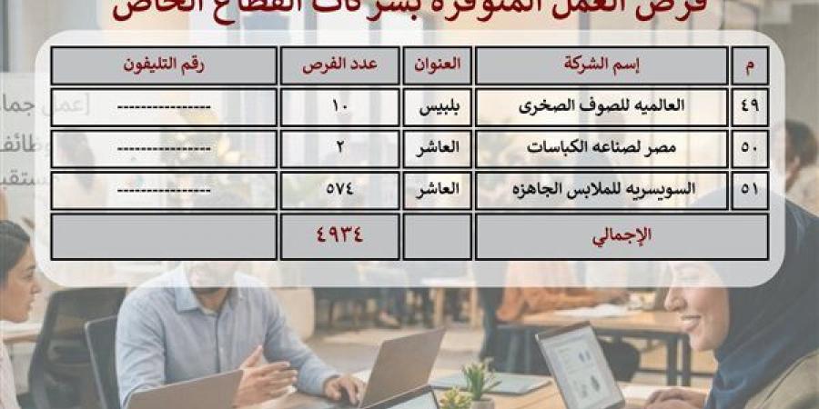 مديرية العمل بالشرقية: توفير 5 آلاف وظيفة بـ51 مصنعًا بالقطاع الخاص
